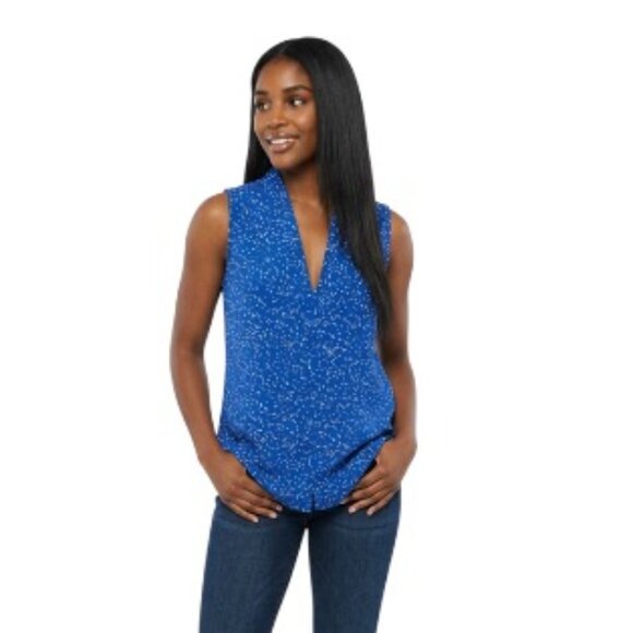 equipment femme Tops - Equipment Femme Small Sleeveless V Neck Blue Printed Blouse